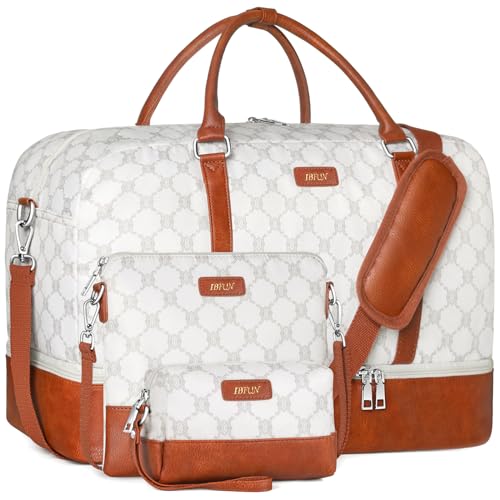 IBFUN Weekender Bags for Women, 21" Weekender Travel Bag, Travel Duffle Bag with Shoe Compartment Carry on Overnight Duffel Bag for Weekend Travel Business Trip, 3PCS - color: A6-Beige