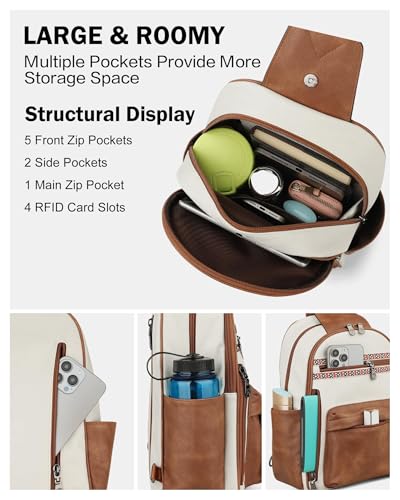 FADEON Large Sling Bag for Women, Leather Crossbody Purse Designer Anti Theft Sling Backpack, RFID Fanny Packs for Travel - color: Beige Brown