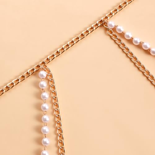 Bohemian Fake Pearl Bikini Body Chain for Women Adjustable Waterproof Belly Waist Jewelry Layered Cubic Zirconia Swimsuits Beach Chains Summer Festival Mermaid Party Accessories - style: Style-E