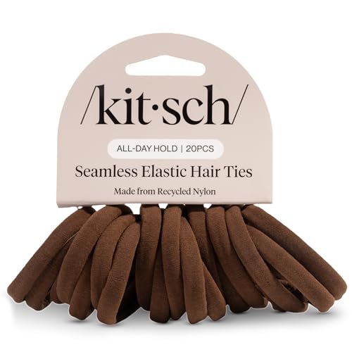 Kitsch Hair Ties No Damage - Strong, Stretchy Hair Bands | Soft Nylon Ponytail Holders, Snag-Free Rubber Bands, Perfect for Updos & Braids | Ideal Gifts for Women - Chocolate, 20pcs - color: Chocolate (Pack of 20)