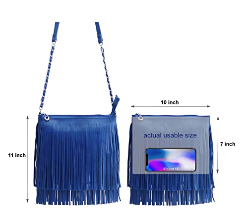 Solene Fringe Crossbody Shoulder Bag with Strap, Tassel Messenger bag, Country Style Western Fringe Purse for Women - color: Royal Blue