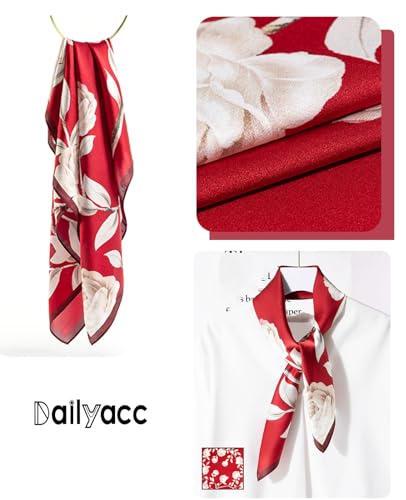 Dailyacc Hair Bandanas Scarf For Women Lightweight Fashion Neck Silk Satin Head Scarves For Sleeping Handbags Scarf - color: 1-red Peony/27.5*27.5in