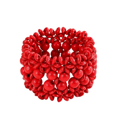 Bohemian Wooden Bead Bracelets Boho Colorful Handmade Elastic Stretch Bracelets Design for Women Summer Beach Festival Jewelry - color: Red