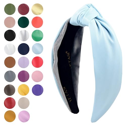 Leather Headbands for Women Sky Blue Stylish Year-round Wearable All Day. Head bands Adult Women Trendy Head band for Women's Hair Knotted Headband Top Knot Womens Fashion Designer Girls - color: Sky Blue