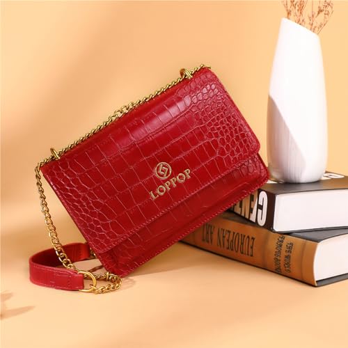 LL LOPPOP Women's Small Classy Crossbody Purse Top Handle Handbags Leather Satchel Bags for Women - color: C-red(2052)