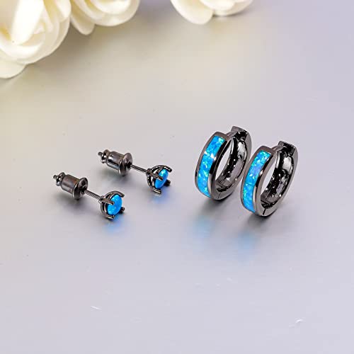 CiNily Huggie Earrings Opal Hinged Hoop Earrings Gold Plated Hypoallergenic Small Hoop Earrings for Women Teen Girls Men Sensitive Ears - color: Black Gold-Blue