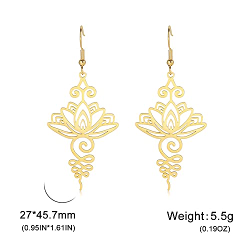 TEAMER Stainless Steel Lotus Flower Dangle Earrings Bohemian Drop Earring Unique Geometric Jewelry for Women - color: Lotus 2-Gold