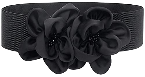 ALAIX Women's Wide Belt Stretchy Chunky Waist Belt Dress Belts Big Flower Cinch Belts Elastic Belts for Women - color: Black, size: Fits Waist (35~38 inches)