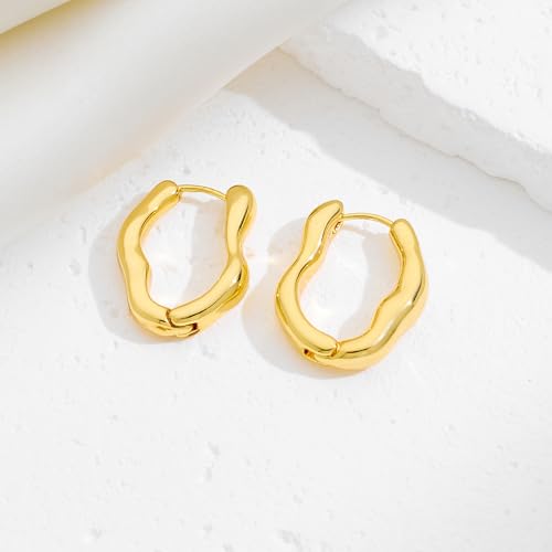 Chunky Hoop Earrings for Women Thick Minimalist Geometric Huggie Hoop Earrings Dainty Thick Y2K Preppy Earrings - style: irregular wave