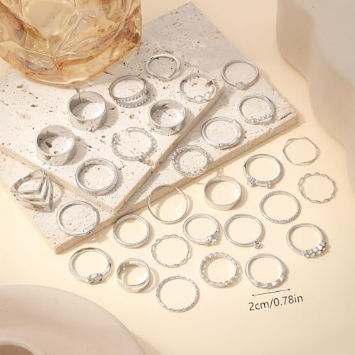 GYRMMUE Gold Rings Set Stackable Cubic Zirconia Knuckle Rings Irregular Geometric Ring Sparkle Star Moon Butterfly Rhinestone Rings Set Vintage Boho Joint Finger Midi Ring for Women - color: Silver