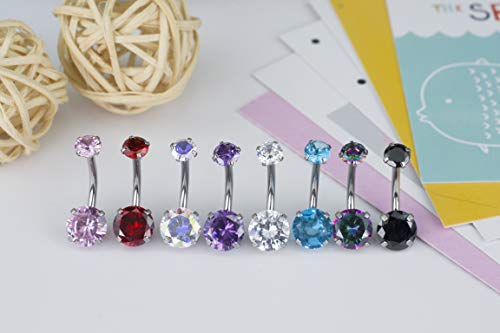 HQLA 14G Belly Button Rings Surgical Stainless Steel Round Cubic Zirconia Navel Barbell Stud Body Piercing - color: Black Colorful