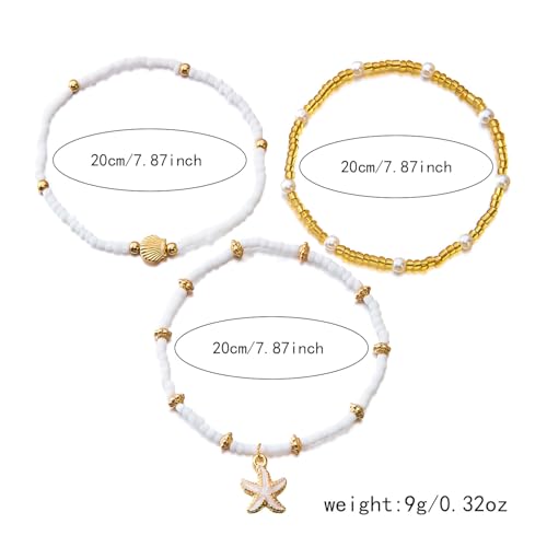 Ankle Bracelets for Women Waterproof Beach Jewelry for Women Elastic Beaded Anklets Boho Seashell Pearl Starfish Anklets for Women Foot Jewelry - style: 5 - 3 layer starfish shell bead