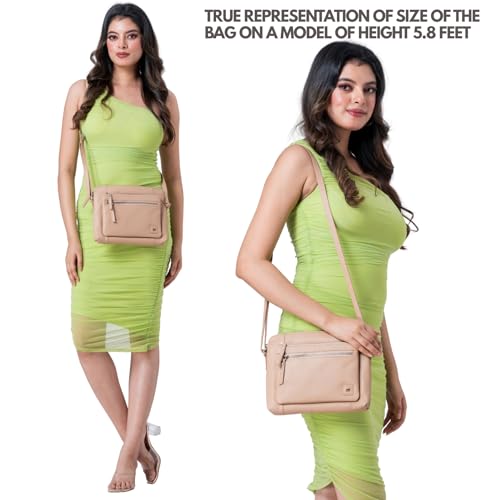 Leather Crossbody Bags for Women Small Soft Genuine Pebbled Sling Shoulder Handbag Crossover Purse with Full Adjustable Strap (Nude Nappa) - color: Nude Nappa