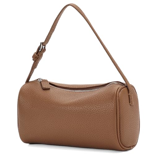KouLi Buir PU Leather Crossbody Purse for Women Trendy Small Barrel Hobo Shoulder Handbag Lightweight Daily Purse - color: Brown