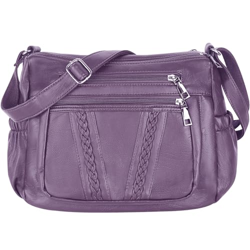 ELDA Crossbody Bags For Women Pocketbooks Soft PU Leather Purses and Handbags Multi Pocket Shoulder Bag - color: Taro
