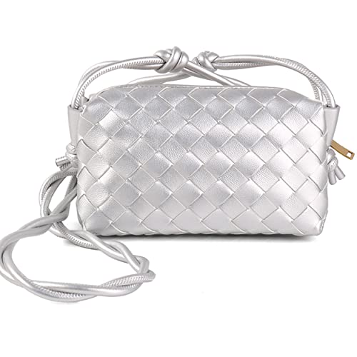 ZEDIUH Woven Bag for Women Crossbody Shoulderbag, Small Vegan Leather Purse - color: Silver