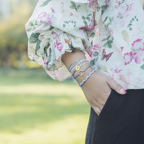 FANCY SHINY Easter Gifts Basket Stuffers Sunflower String Bracelet Boho Braided Rope Wrap Bracelets Cute Summer Beach Surfer Jewelry for Women - color: Royal Blue