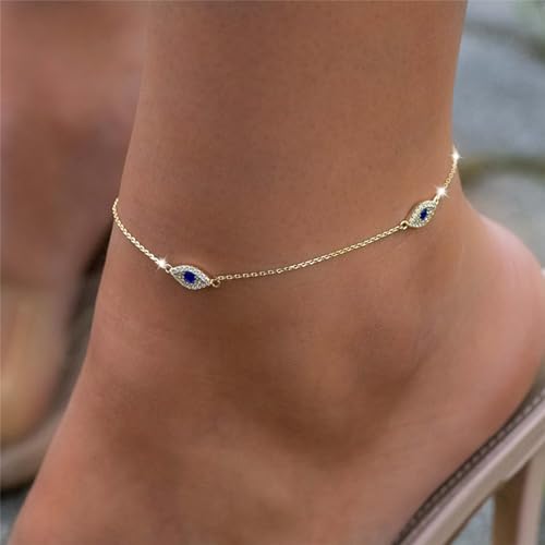Silver/Gold Anklets for Women, Sterling Silver Evil Eye Ankle Bracelets for Women Trendy Dainty Waterproof Anklets Set Adjustable Layered Anklet Bracelets for Women Silver Jewelry Gift - style: Evil Eye Anklets-Gold