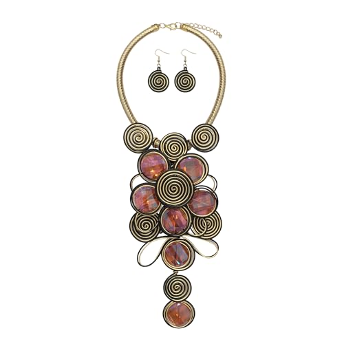 Statement African Necklace For Women African Jewelry Costume Earring Sets Tribal Fashion Colorful Big Rhinestone Crystal Pendent Collar Choker Bold Chunky Bib Handmade - color: D Black gold
