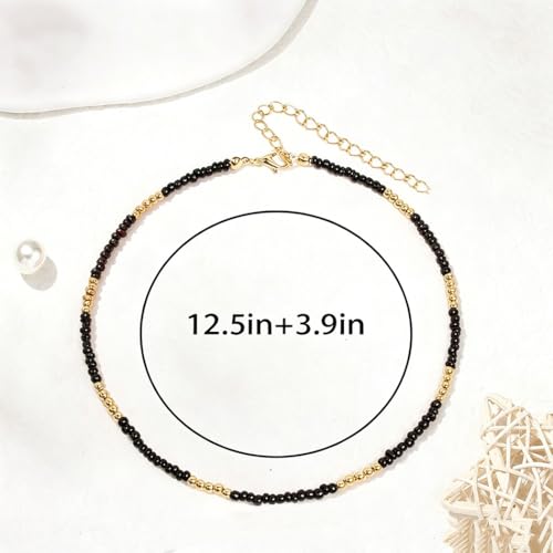 Tgirls Boho Choker Necklace Chain Rice Beaded Necklaces Seed Bead Necklace Accessory for Women - color: Black Gold