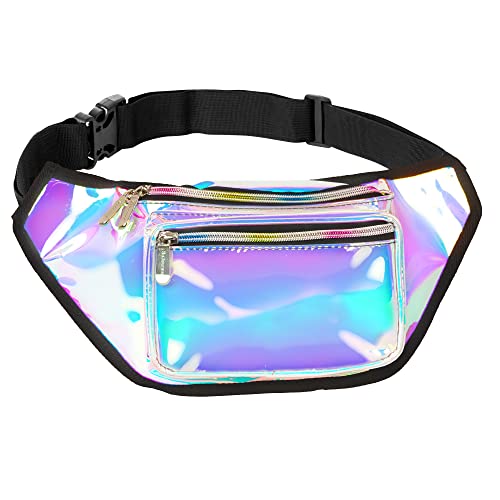 Holographic Fanny Pack Belt bag - Crossbody Waist Bag for Men or Women - Hands-Free, Waterproof Large Bumbag for Hiking, Running, and Travel (Luminous) - color: Holographic Blue