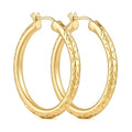 Gold Hoop Earrings 14K Gold Earrings for Women 14K Gold Hoop Earring for Women Leaf-Inspired Engraved Texture Hoops Earring for Womens Hoops 25/30MM - size: 25MM