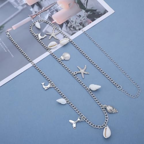 Boho Pearl Shell Waist Body Chain Starfish Conch Belly Chain Beach Bikini Body Chain Ocean Trinkets Waist Chain Belt - color: Silver
