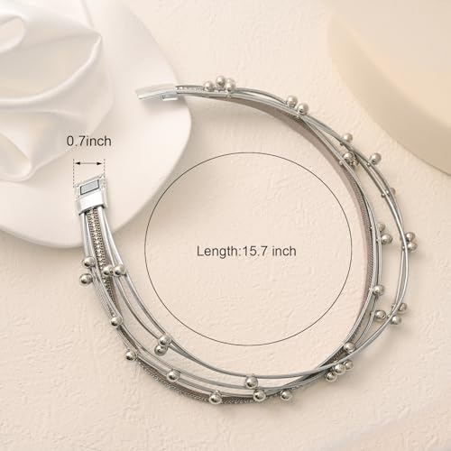 VIBILIA Boho Leather Wrap Bracelets for Women Multi-Layer Bracelets with Strong Clasp Jewelry for Women - color: 07-Beads-Silver