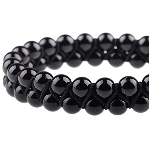 MASSIVE BEADS Double Layer Natural Chakra Healing Power Crystals Macrame Bracelet Yoga Stone Beads Gemstone Meditation Relax Anxiety Bangle for Unisex Women Men - color: Black Onyx, size: 6mm