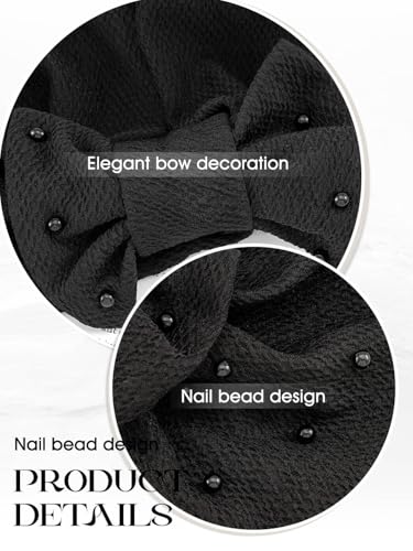 Bohend Stretchy Bowknot Turban Headband Elastic Cap Non Slip Bonnet Beanie Headwrap Hats for Women and Girls - color: Black