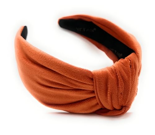 Velvet Orange Knotted Headband for Women, Year-round Stylish Chunky 2.5" Hair Accessory, All-Day Wear Adjustable Top Knot Head Band for Girls, Stylish Fashion Hairband - color: 2.5 Orange