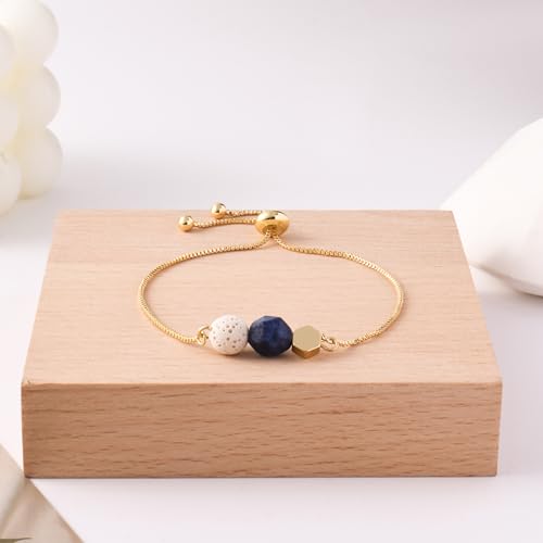Jardme Essential Oil Diffuser Bracelets, 14K Gold Link Bracelets for Women, Birthday Gifts for Women Mom - color: Lapis Lazuli Stone
