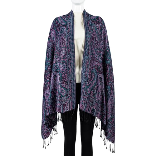 AUSEKALY Pashmina Feel Shawls Wraps for Women Rave Scarf Soft Silky Reversible Men Scarves - color: Black Pink Blue