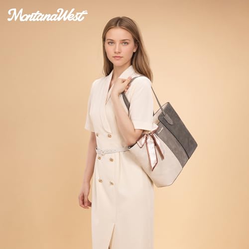 Montana West Tote Bags for Women Top Handle Satchel Purses - color: Beige With Grey