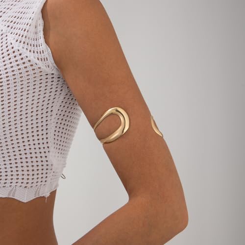 Arm Cuff for Women Gold Upper Arm Bracelet Minimalist Adjustable Cuffs Bangle Punk Dress Jewelry - style: Gold A
