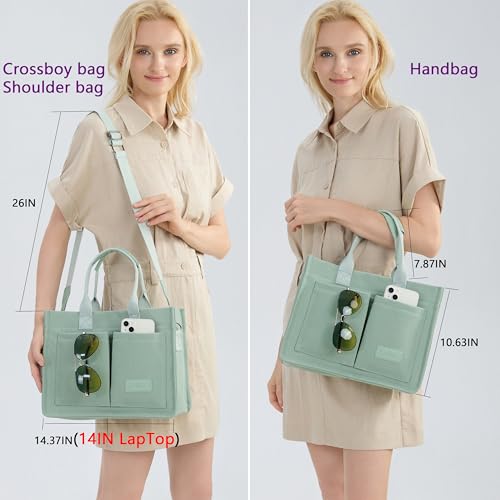 ZHMO Canvas Tote Bag for Women,Women's Bags Crossbody Bags Work Laptop Tote Bag Large Handbags Purse for Travel Nurse Teacher - color: Green With Compartments