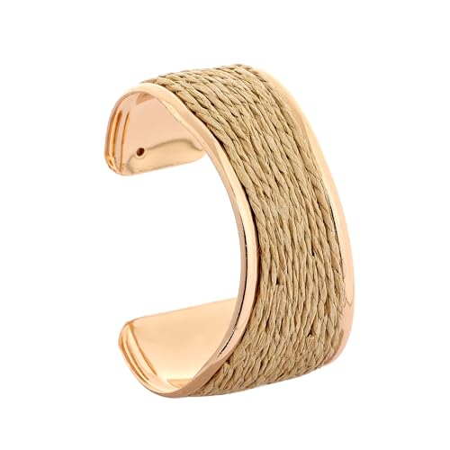 Raffia Colorful Chunky Cuff Bracelet For Women Statement Irregular Wave Vacation Tropical Beachy Spring Summer Wide Open Bangle Handmade Boho Costume Jewelry Accessories - color: Beige