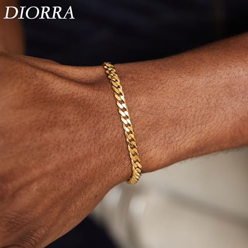 Gold Silver Bracelets for Mens, Sterling Silver Solid 6mm Wide Cuban Link Chain Bracelet for Men(7-9Inches)