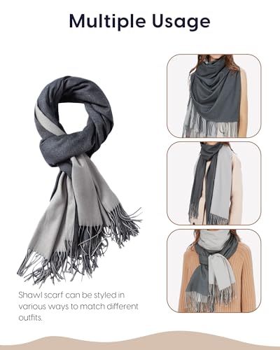 maamgic Women's Winter Scarf Soft Warm Scarf for Women Cozy Shawl Wraps for Women Lightweight Pashmina Style Wrap - color: Dark Gray and Grey