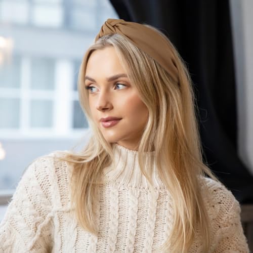 Knotted Fashion Hairbands and Hair Hoops: Non-Slip Top Knot Headbands with Leopard Print for Women and Girls - 4PCS Beige Brown Hair Accessories Set - color: Beige Brown Leopard Head Band