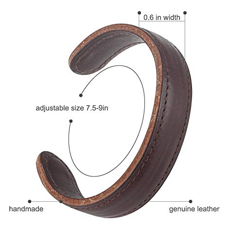 Mens Genuine Leather Bracelet - Handmade Adjustable Leather Cuff Bracelet punk Style leather wrap Wristband for Men - color: C-Cuff Brown