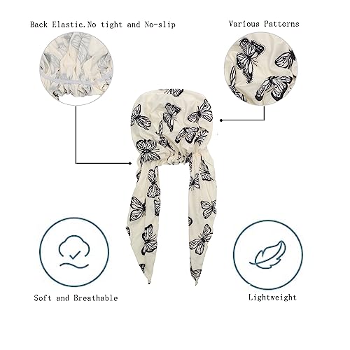 ZLYC Chemo Headwear Pre Tied Head Scarf Headwraps Lightweight Turban Beanie Cap for Women - color: Butterfly White