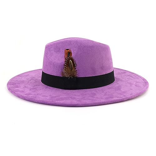 LIDHAY Big Wide Brim Fedora Hats for Women Men Western Suede Hat Panama Hat Outdoor Hats - color: Purple