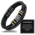 Mens Leather Bracelet,Black Stainless Steel Double-Row Braided Black Stainless Steel Love You Forever Engraved,Baptism Easter Day Gift for Men Son & Grandson - style: For Husband