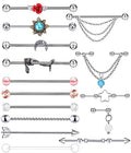 Suotarn 14G Industrial Piercing Jewelry For Women Men Stainless Steel 38 Industrial Barbell Long Cartilage Helix Conch Earrings Stud 14G Gauges Industrial Jewelry Butterfly Heart Cool 7-18pcs - color: mix color 15pcs