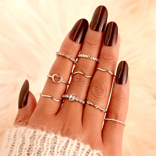 Boho Stackable Rings for Women Trendy Knuckle Joint Finger Knuckle Nail Ring Sets Simple Star Moon Stack Preppy Statement Rings Cute Stuff - style: E-5