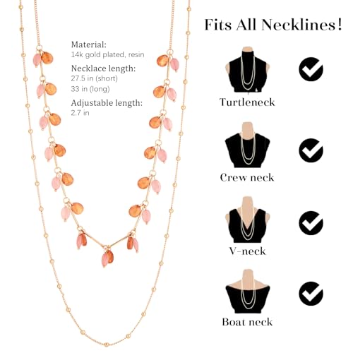 BULINLIN Layered Long Necklaces for Women Long Beaded Chain Necklace CostumeJewelry Mothers Day Gifts for Mom - color: Orange pink