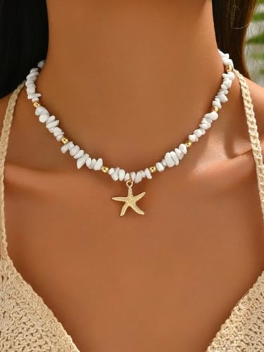 Layered Charm Necklace Boho Summer Jewelry Beach Vacation Gift for Women Surfer Accessories Gold-Filled Chain Summer Jewelry - color: F
