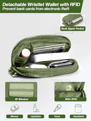 Tiostep Clip and Go Strap for Phone with Wallet Crossbody Phone Lanyard Adjustable and Detachable RFID Wristlet Wallet with ID Window and Zipper, Green - color: Green, size: Medium