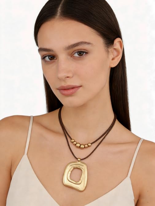 Boho Necklaces for Women Chunky Circle Necklace Layered Boho Circle Leather Choker Necklace Long Vintage Necklaces Bohemian Jewlery Gifts - style: Chunky Hippie Necklaces